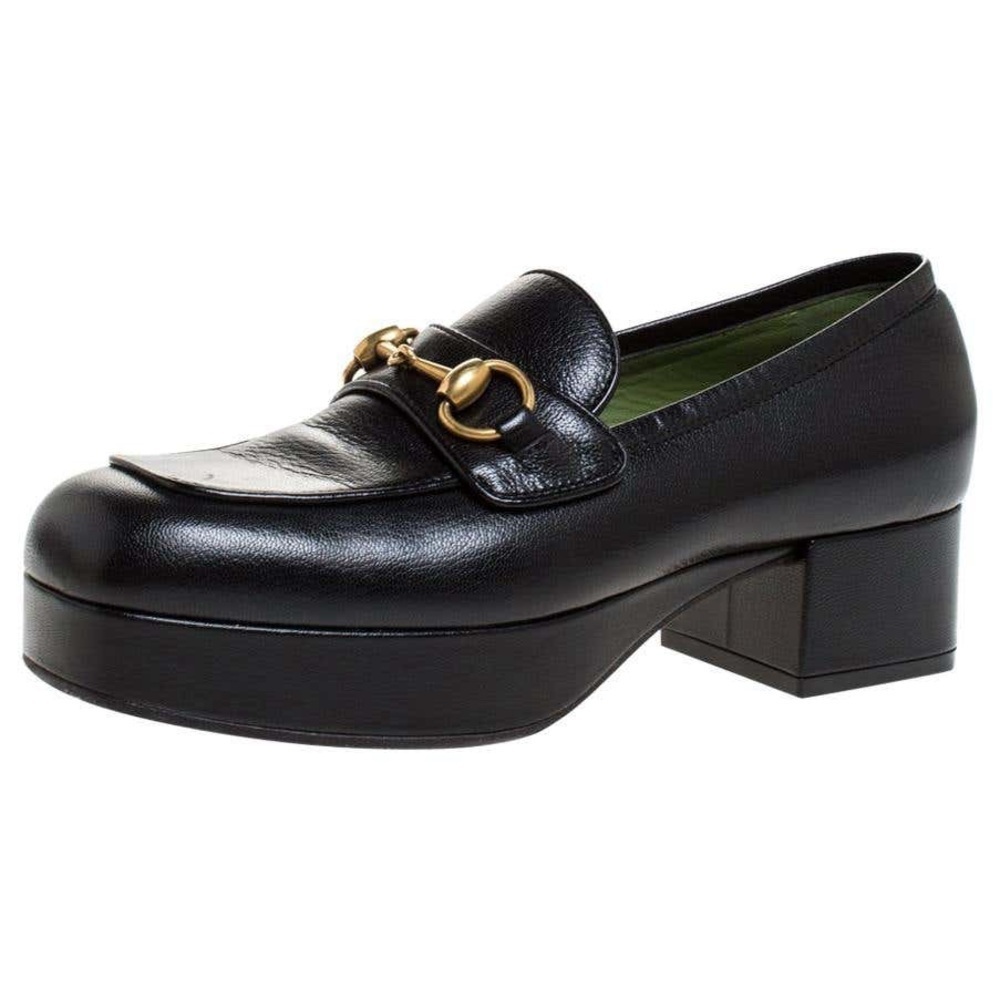 Gucci Black Leather 1953 Horsebit Platform Loafers